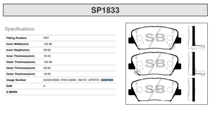 SANGSIN SP1833 BRAKE PADS