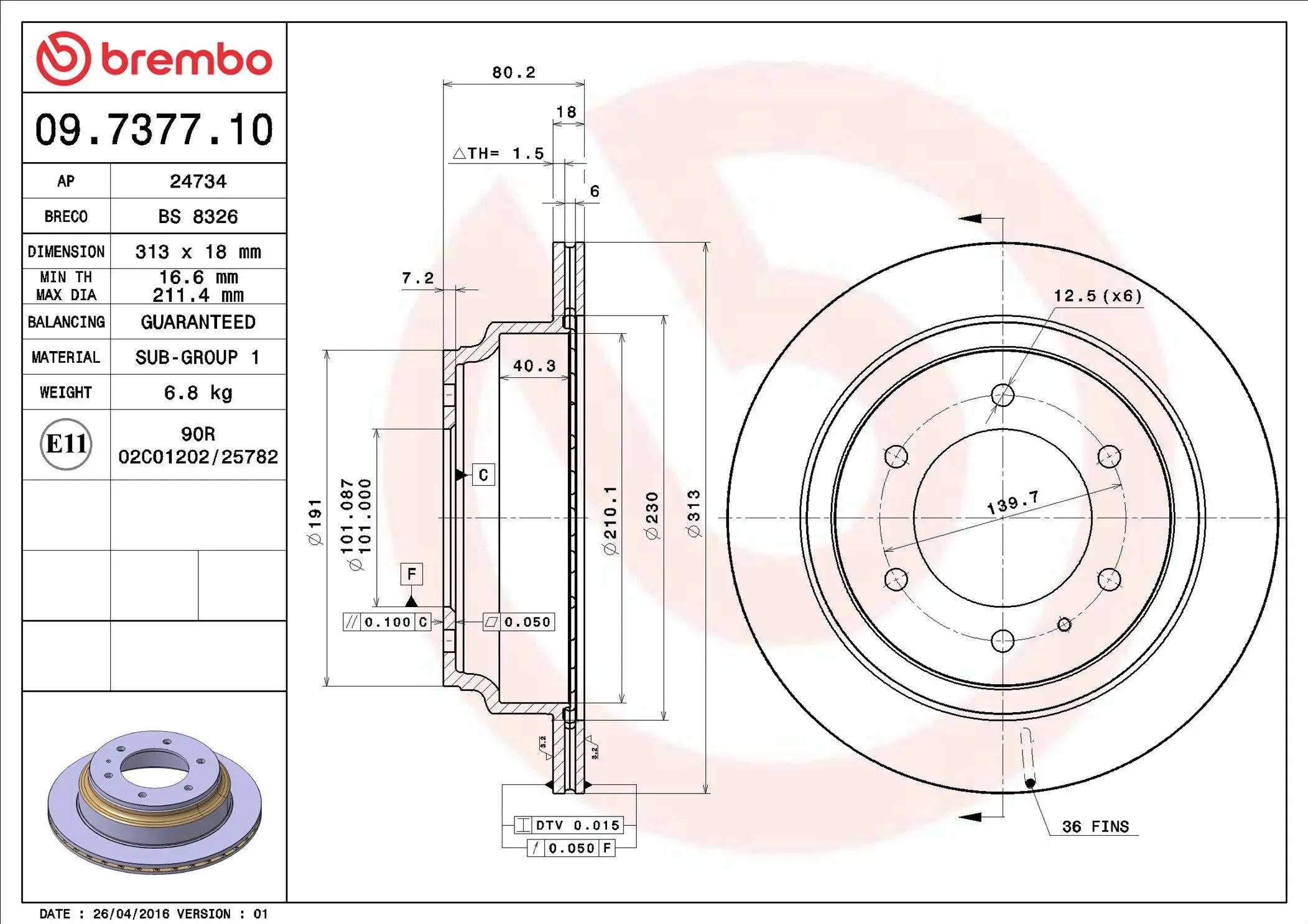 BREMBO 09.7377.10 ROTOR DISC