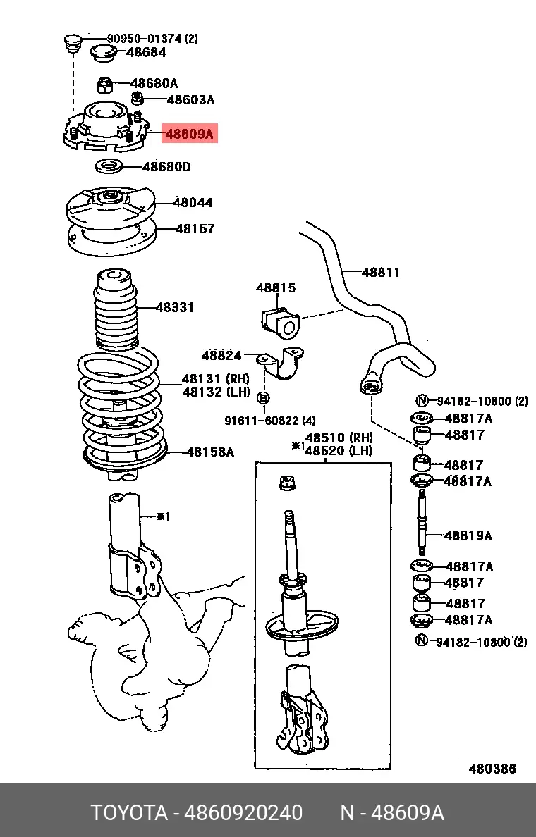 TOYOTA 48609-20240 SHOCK ABSORBER MOUNTING