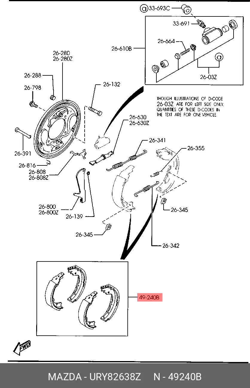 MAZDA URY8-26-38Z BRAKE SHOE
