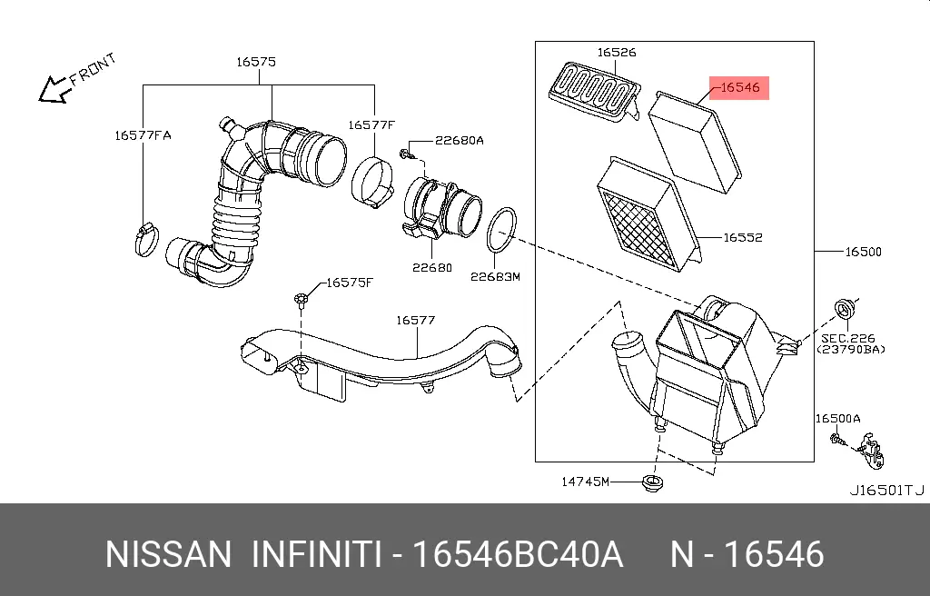 NISSAN 16546-BC40A AIR FILTER