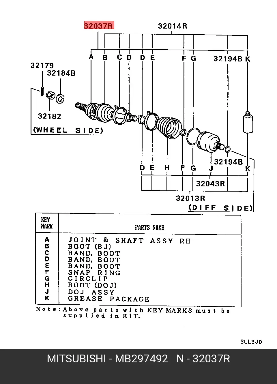 MITSUBISHI MB297492 CV-JOINT