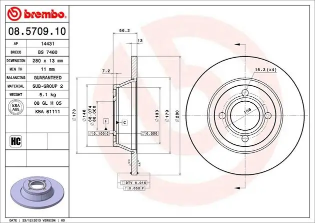 BREMBO 08.5709.10 ROTOR DISC