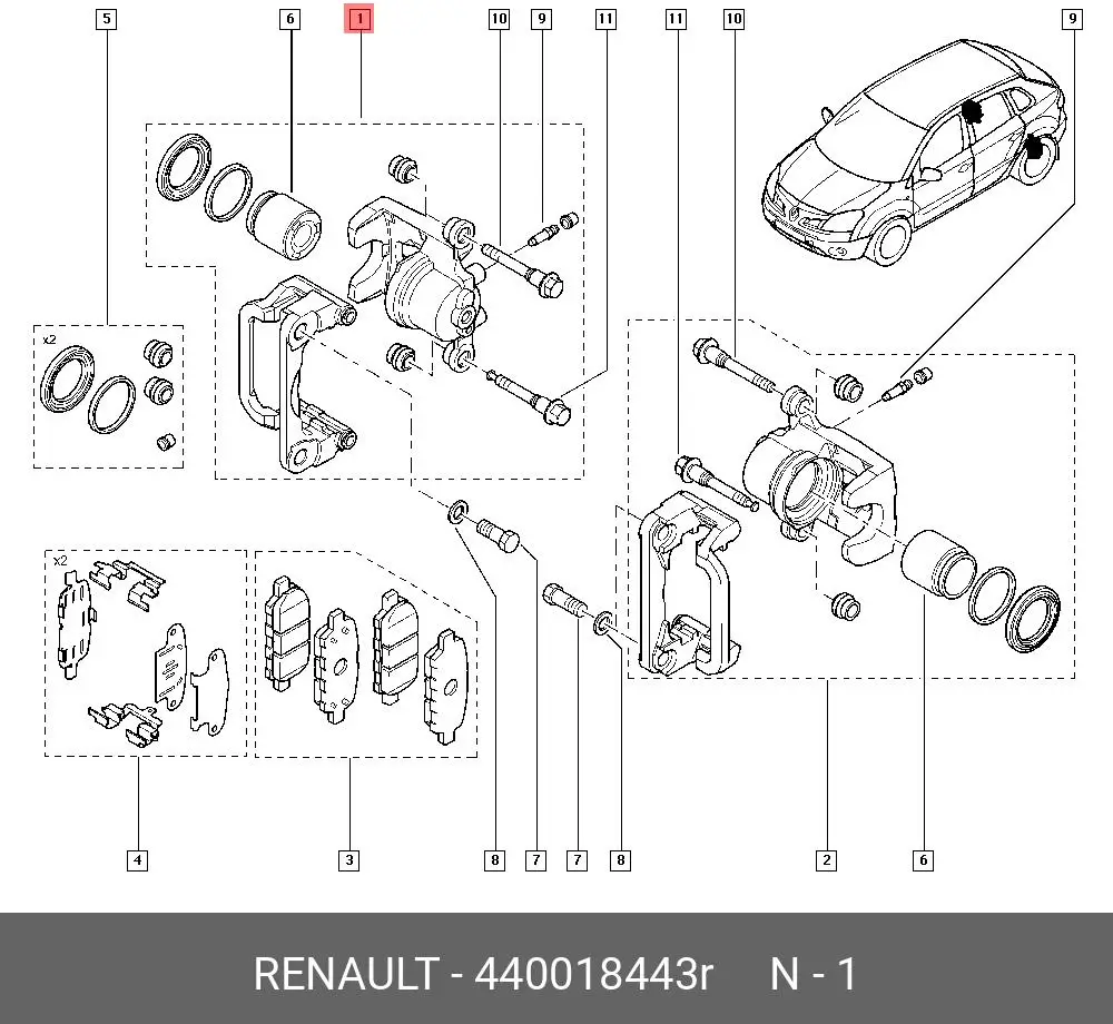 RENAULT 44001-8443R WHEEL CALLIPER ASSY