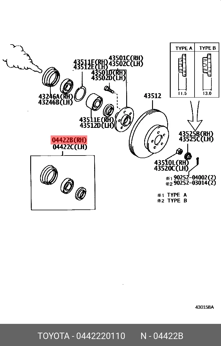 TOYOTA 04422-20110 OIL SEAL, KIT