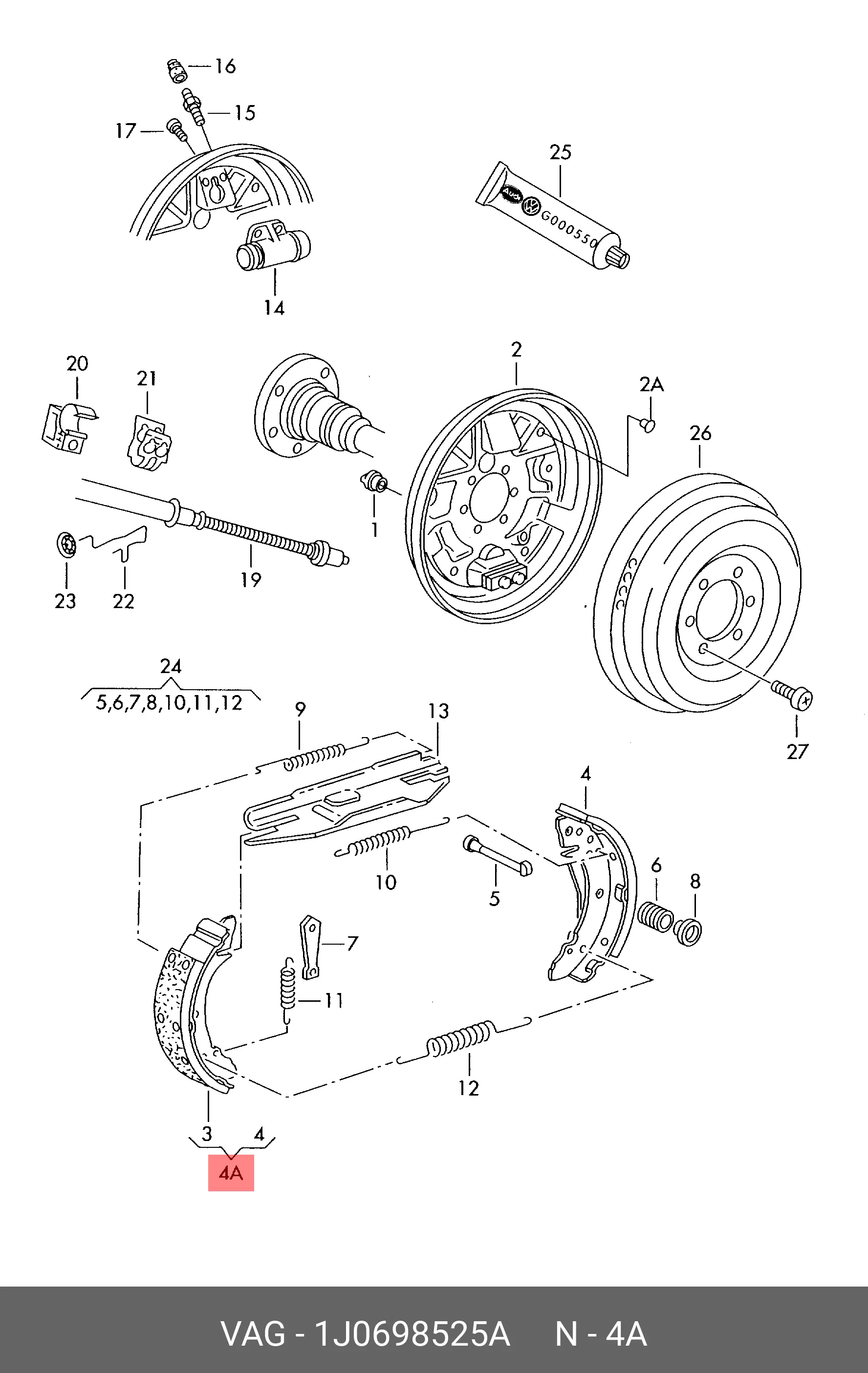 VAG 1J0698525A BRAKE SHOE