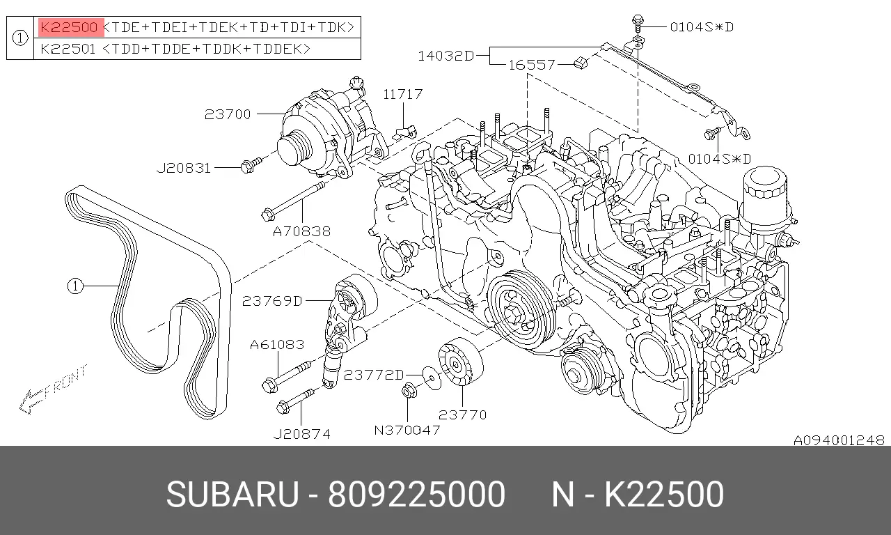SUBARU 809225000 MULTIRIB BELT