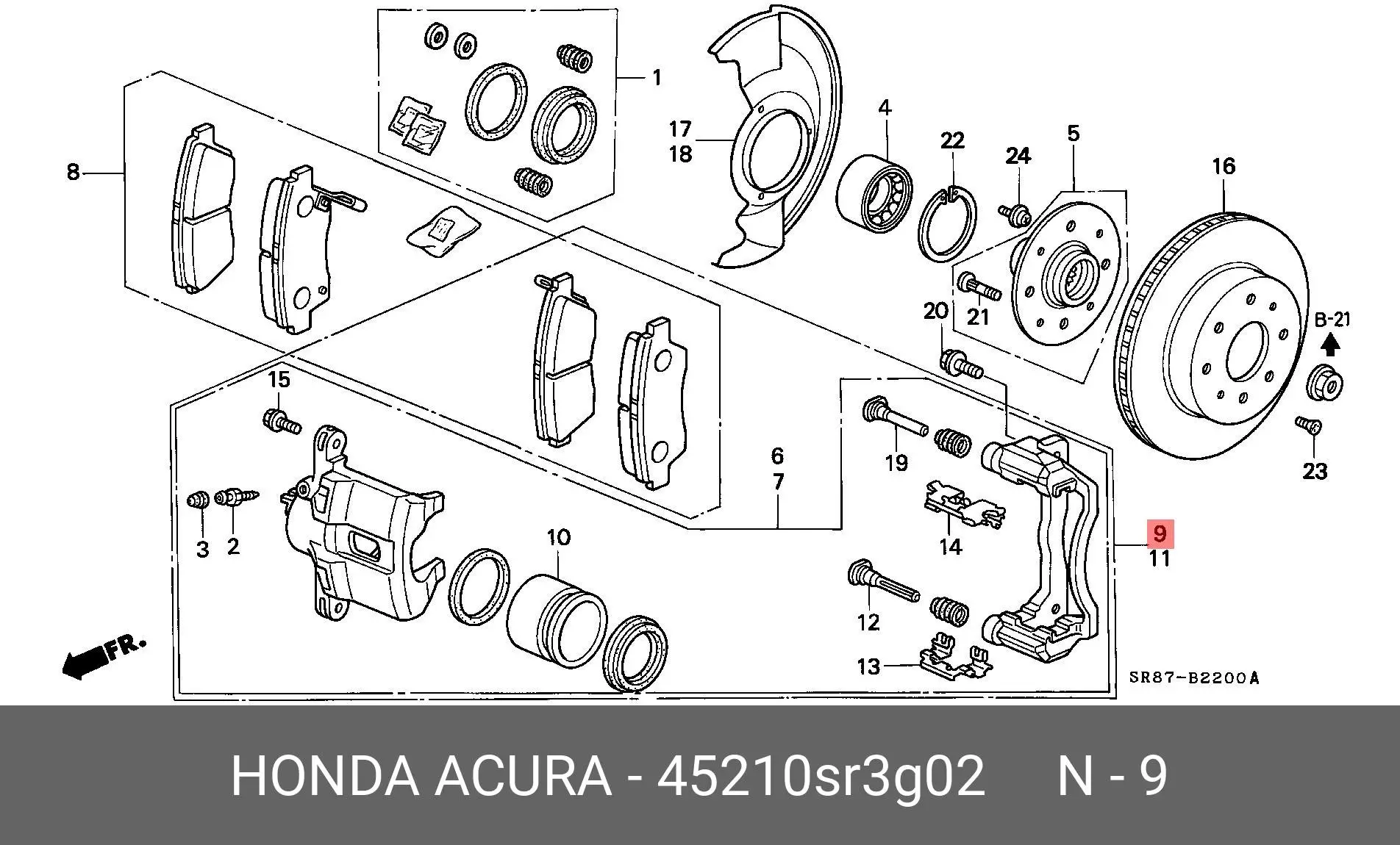 HONDA 45210-SR3-G02 WHEEL CALLIPER ASSY