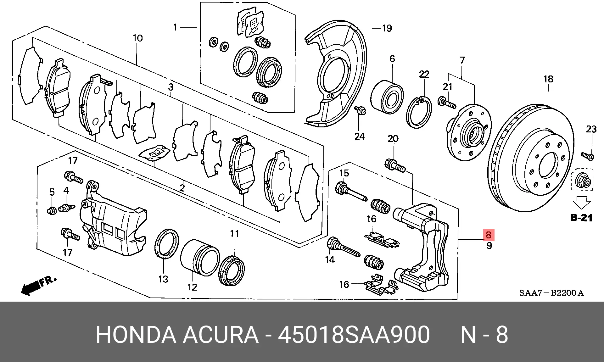 HONDA 45018-SAA-900 WHEEL CALLIPER ASSY