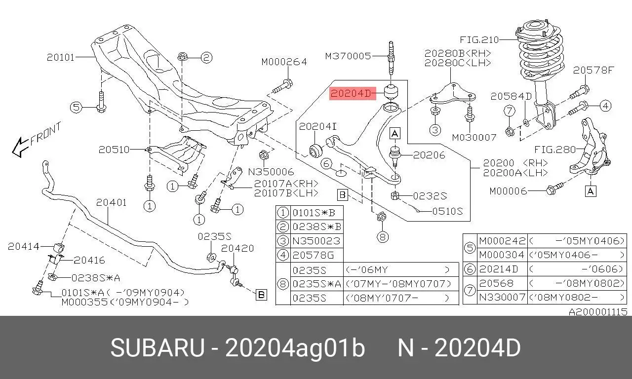 SUBARU 20204-AG01B BUSH, SUSPENSION