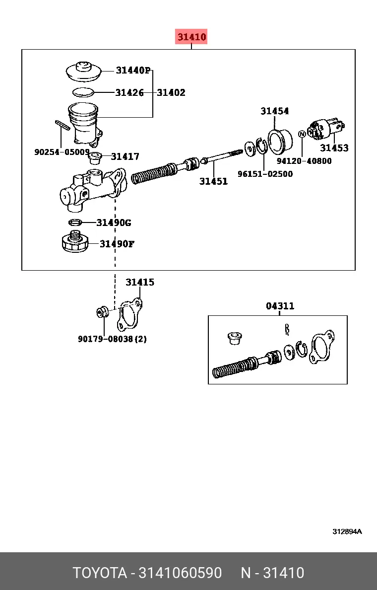 TOYOTA 31410-60590 CLUTCH MASTER ASSY