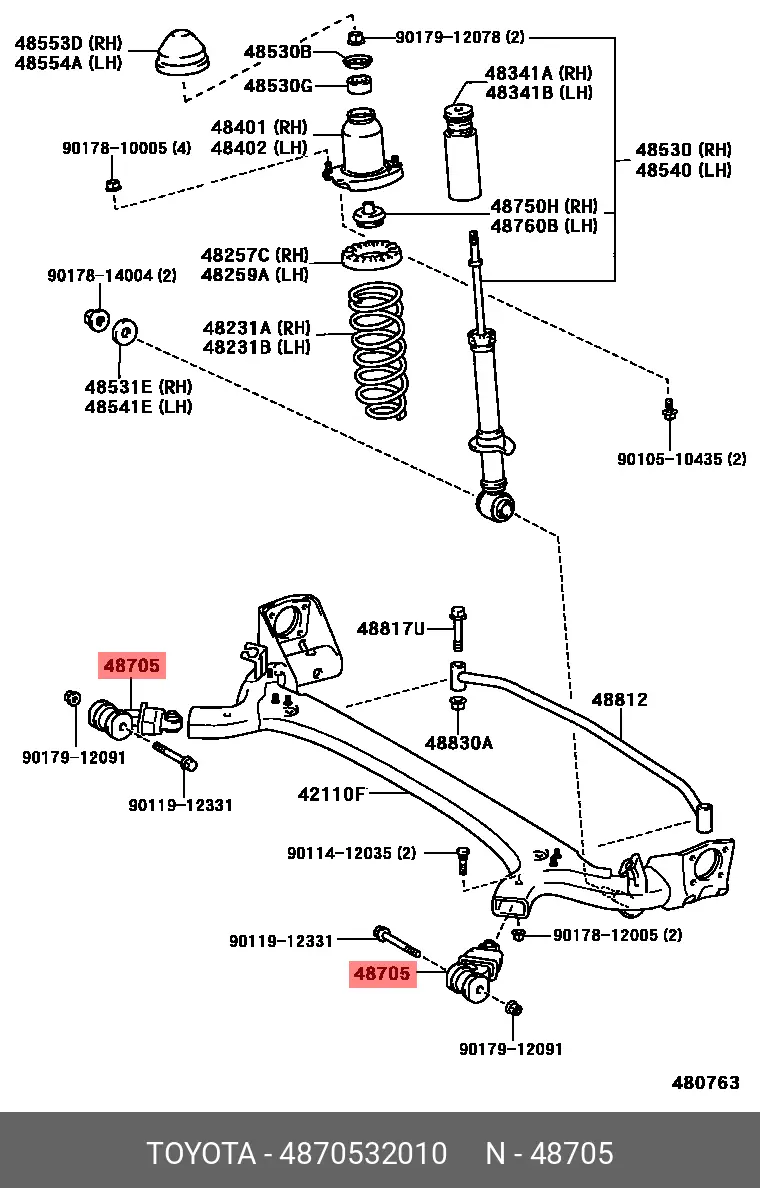 TOYOTA 48705-32010 BUSH, SUSPENSION