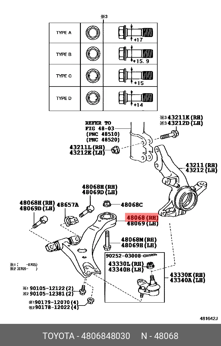 LEXUS 48068-48030 ARM ASSY, SUSPENSION