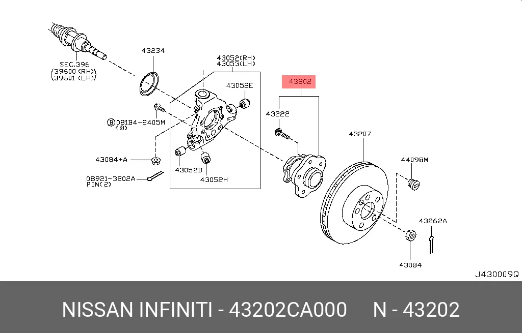 NISSAN 43202-CA000 WHEEL HUB