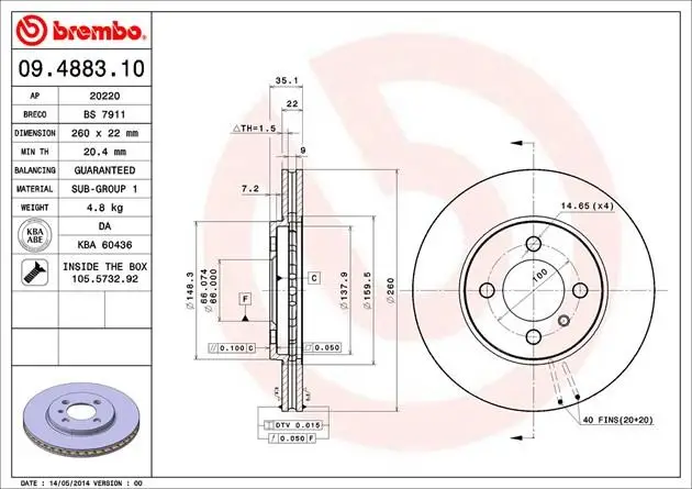 BREMBO 09.4883.10 ROTOR DISC