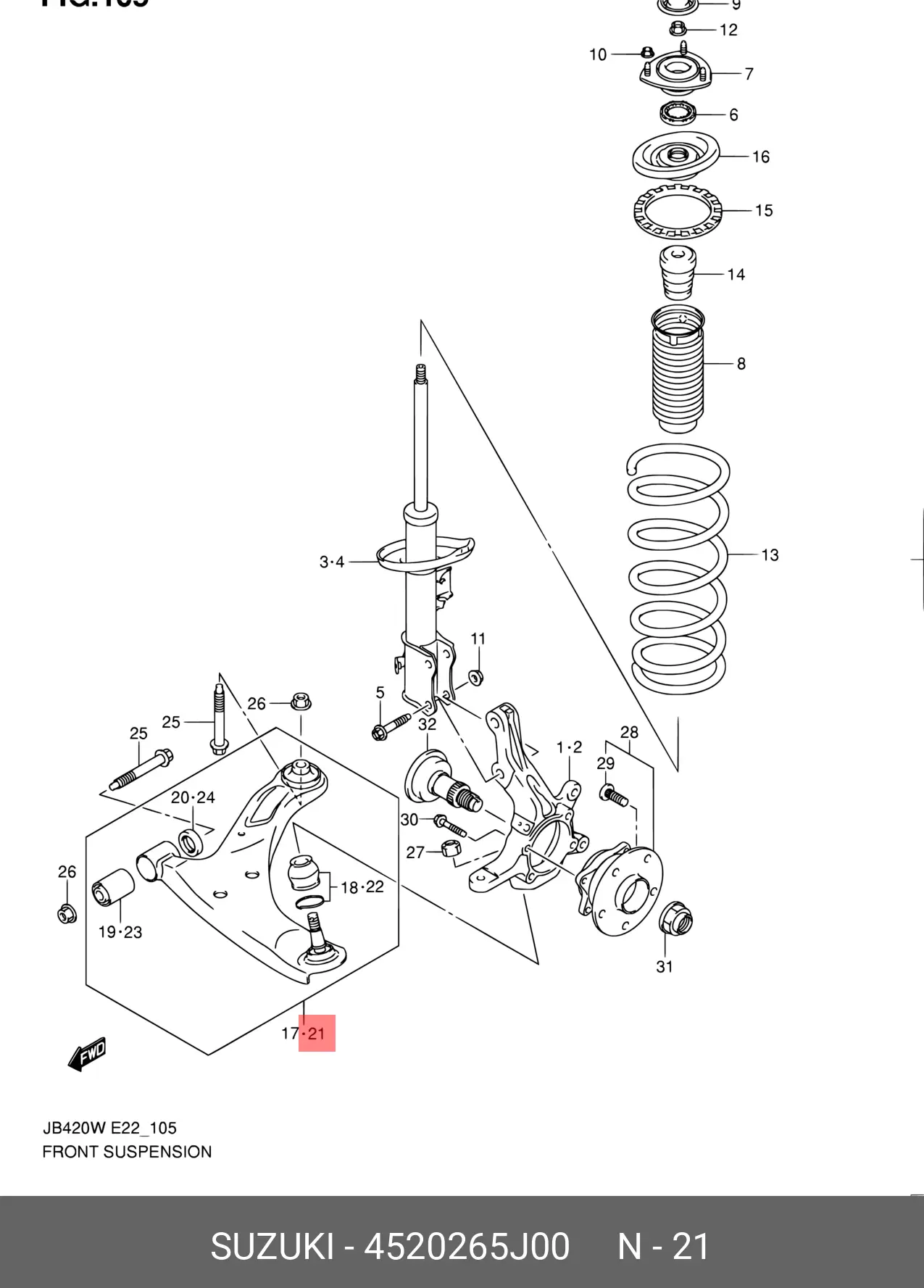 SUZUKI 45202-65J00 ARM ASSY, SUSPENSION