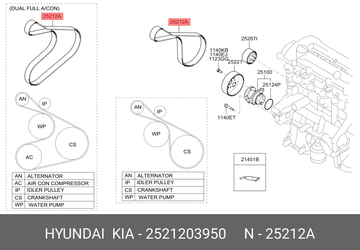 KIA 25212-03950 MULTIRIB BELT