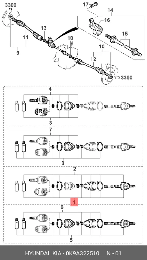KIA 0K9A3-22-510 CV-JOINT