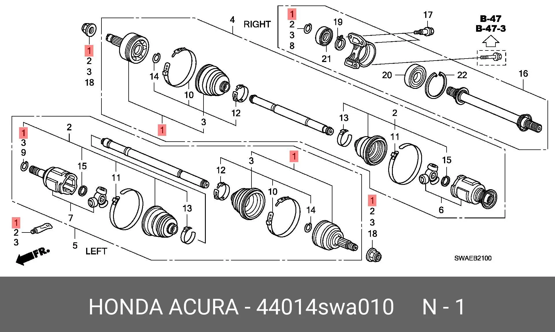 HONDA 44014-SWA-010 CV-JOINT