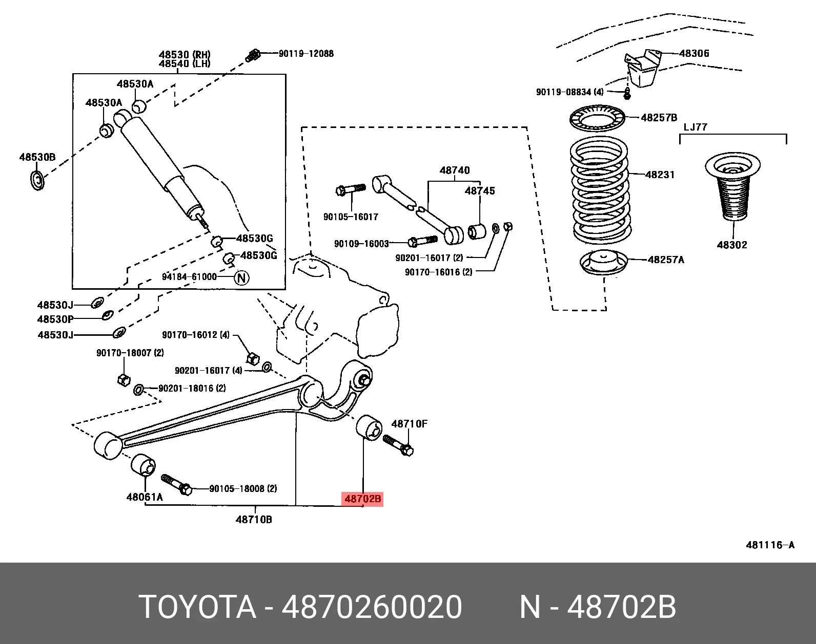 TOYOTA 48702-60020 BUSH, SUSPENSION