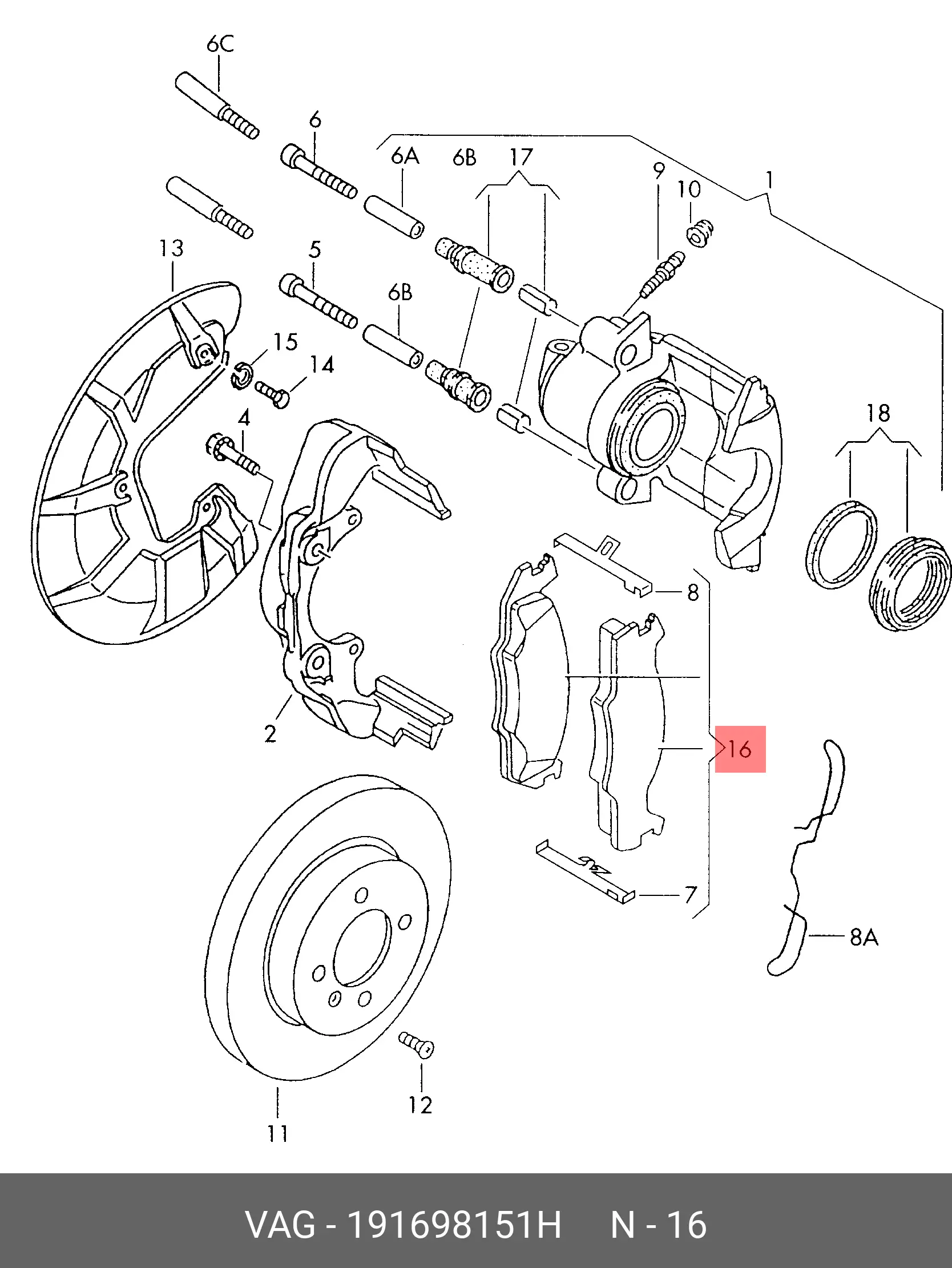 VOLKSWAGEN 191698151H BRAKE PADS