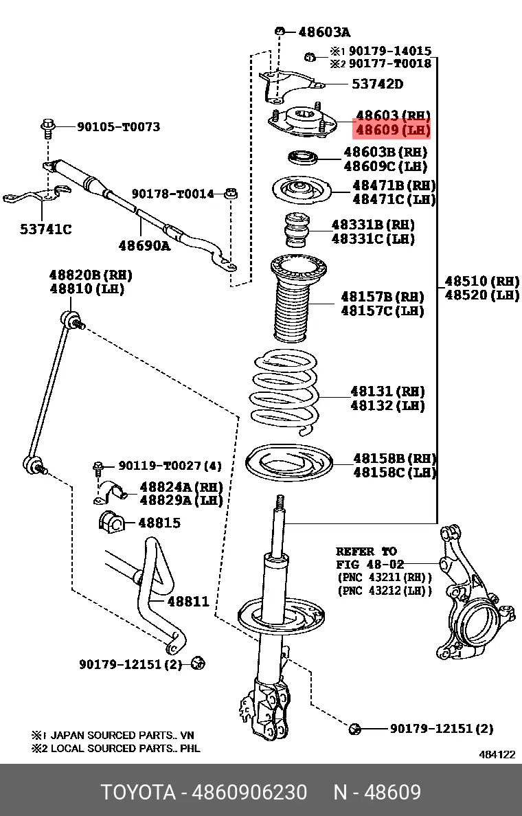TOYOTA 48609-06230 SHOCK ABSORBER MOUNTING