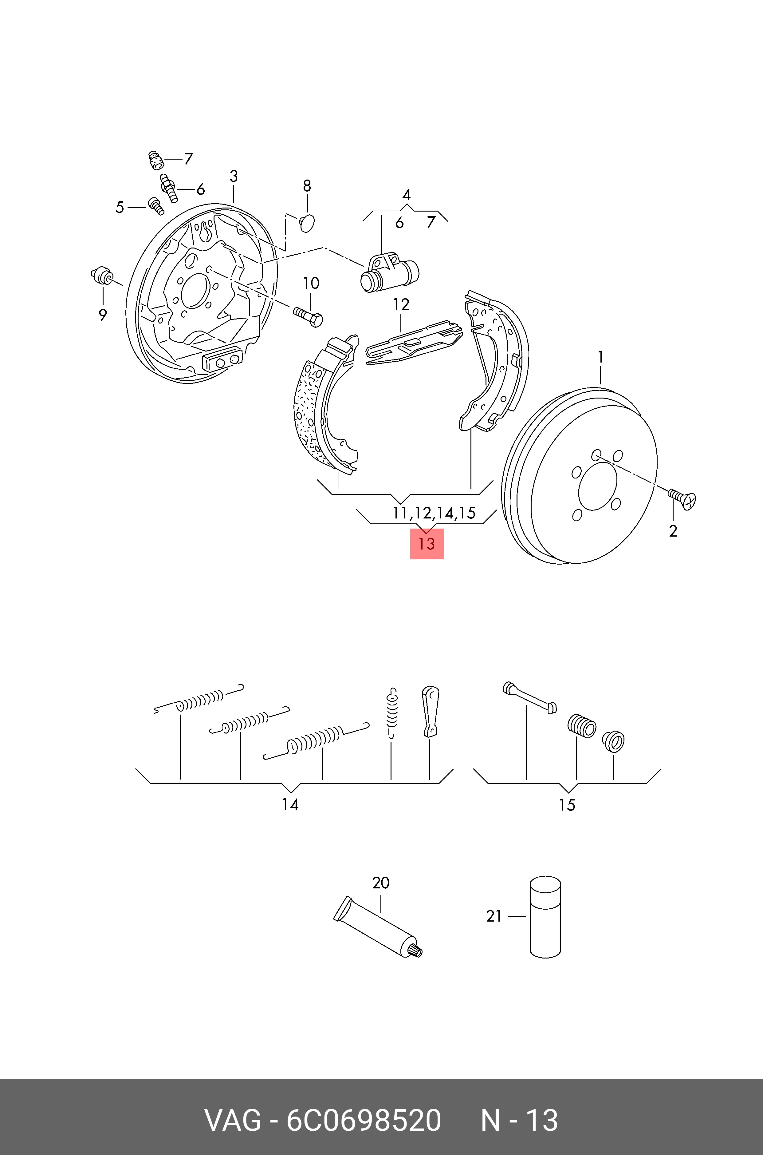 VAG 6C0698520 BRAKE SHOE