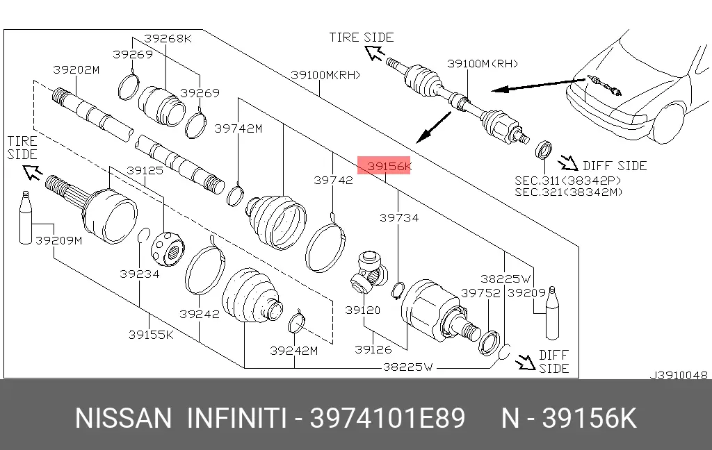 NISSAN 39741-01E89 DRIVE SHAFT BOOT