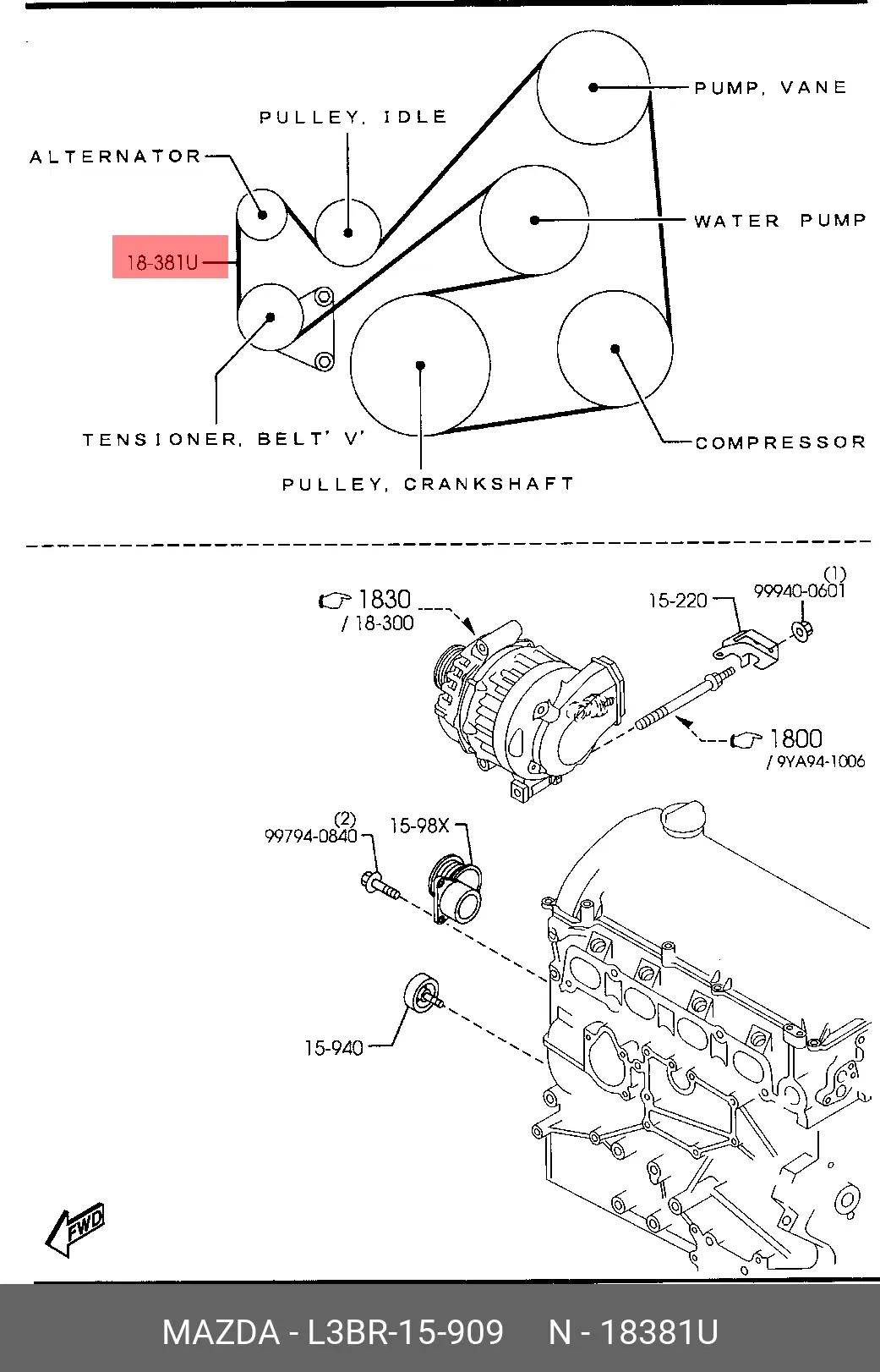 MAZDA L3BR-15-909 MULTIRIB BELT