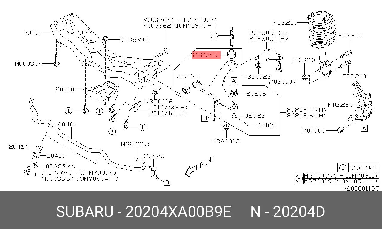 SUBARU 20204-XA00B-9E BUSH, SUSPENSION
