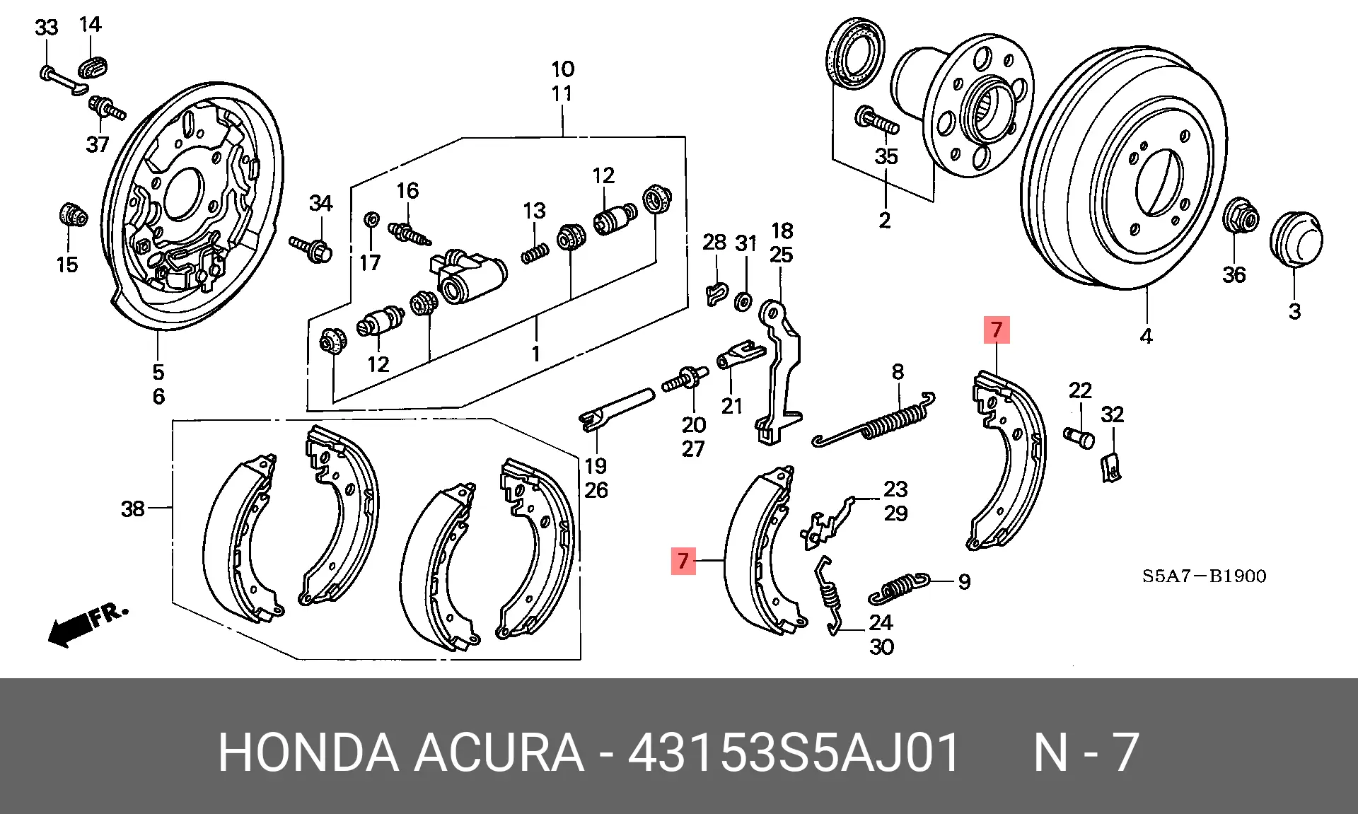 HONDA 43153-S5A-J01 BRAKE SHOE