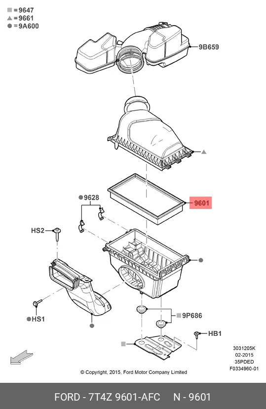 FORD 7T4Z-9601-AFC AIR FILTER