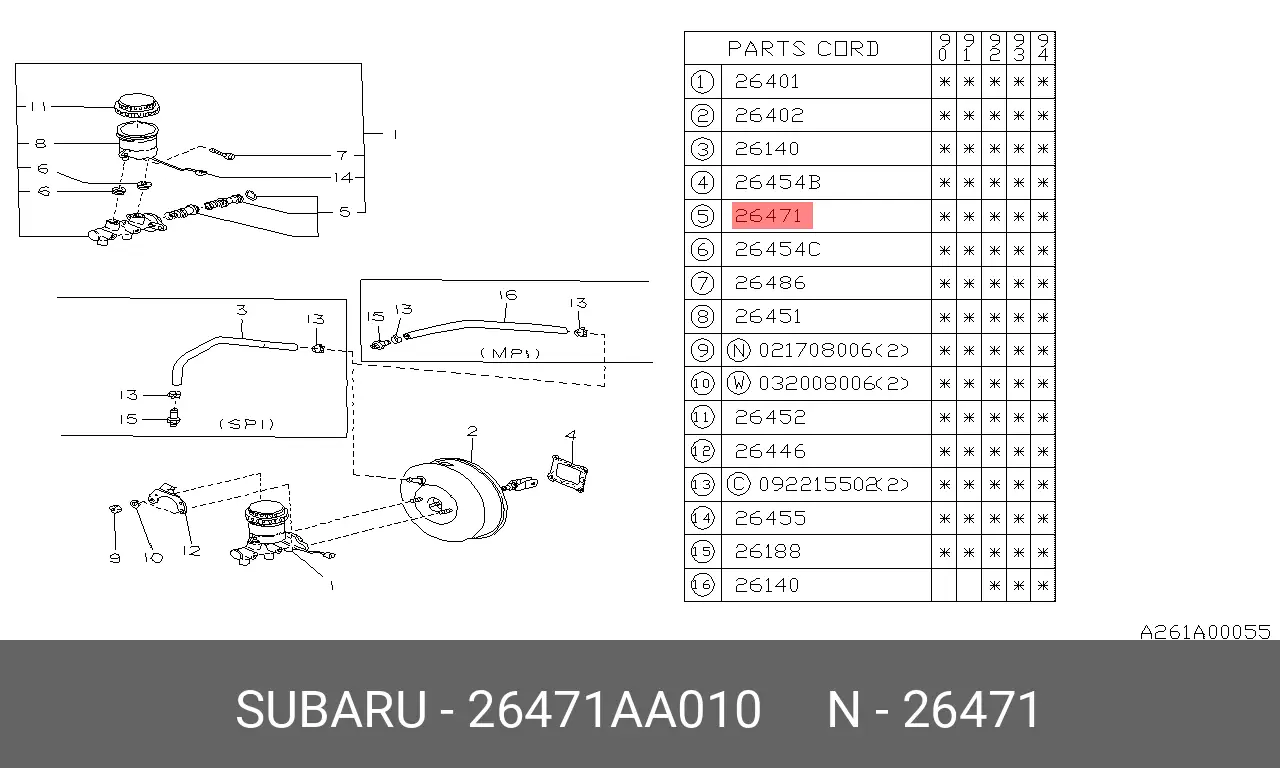 SUBARU 26471-AA010 BRAKE MASTER KIT