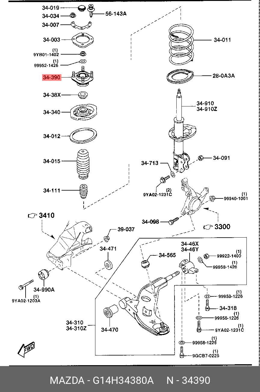 MAZDA G14H34380A SHOCK ABSORBER MOUNTING