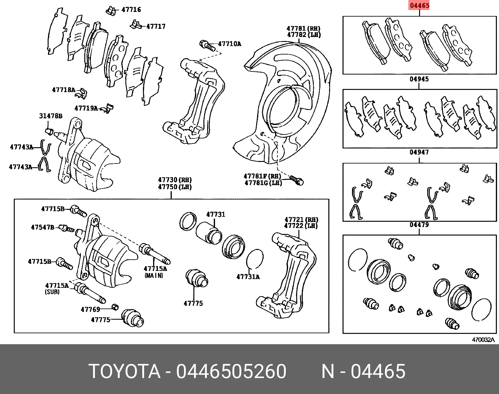 TOYOTA 04465-05260 BRAKE PADS