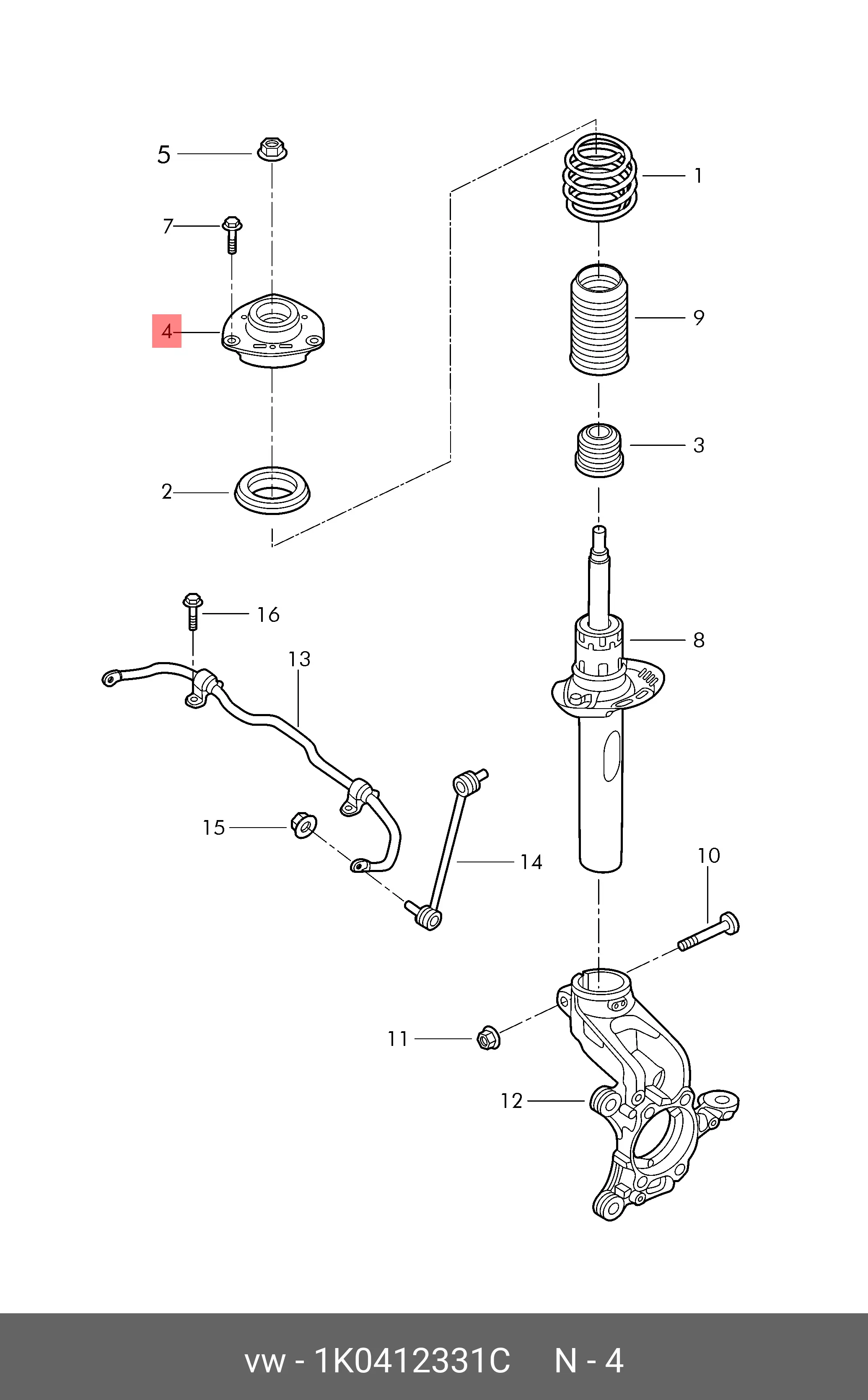 VAG 1K0 412 331 C SHOCK ABSORBER MOUNTING