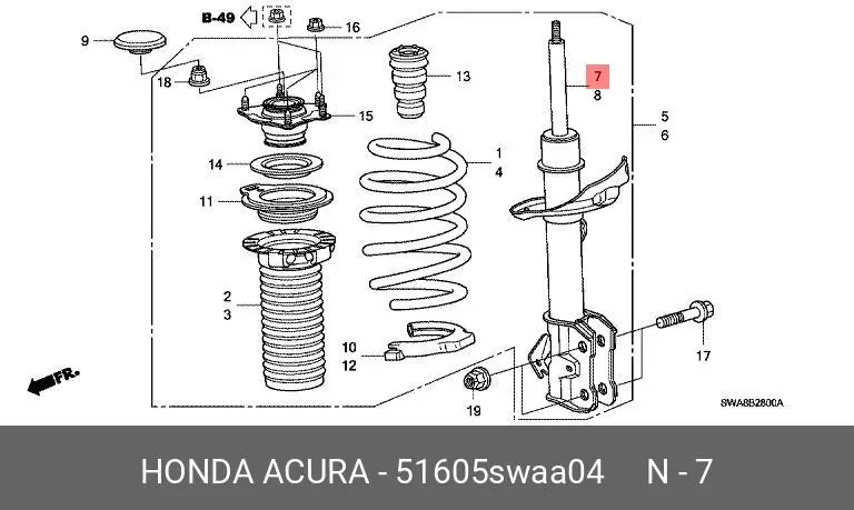 HONDA 51605SWAA04 STRUT ASS~Y