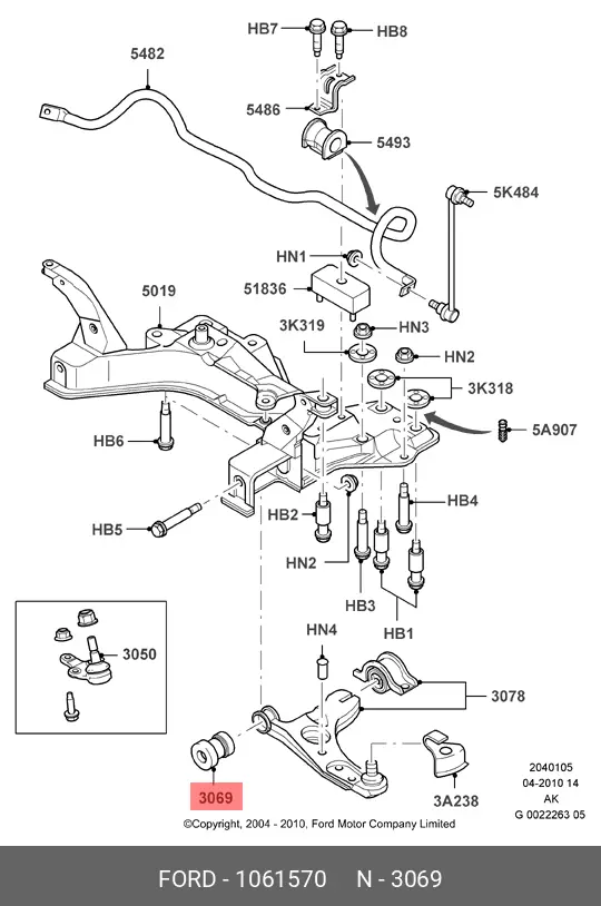 FORD 1 061 570 BUSH, SUSPENSION