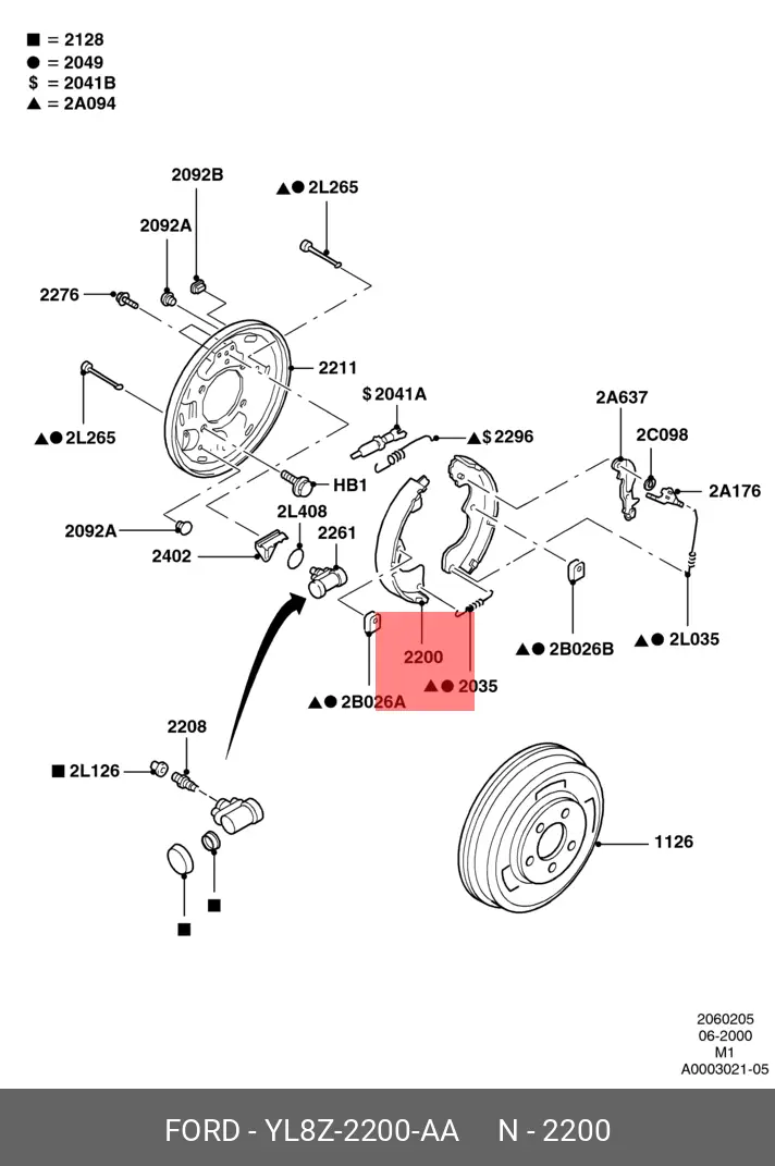 FORD YL8Z-2200-AA BRAKE SHOE