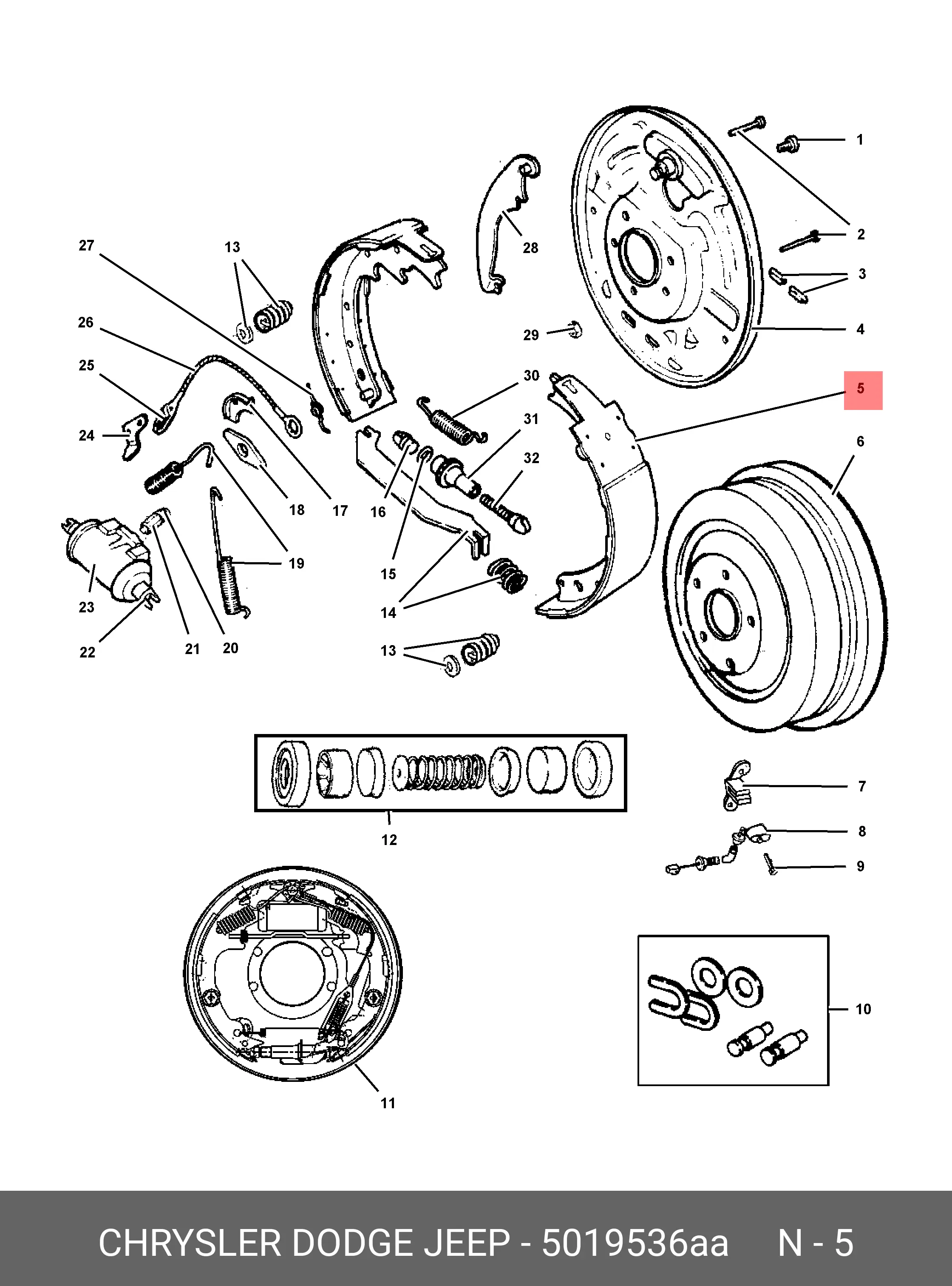 CHRYSLER 5019536AA BRAKE SHOE