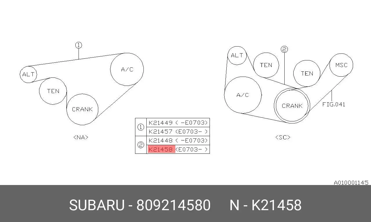SUBARU 809214580 MULTIRIB BELT