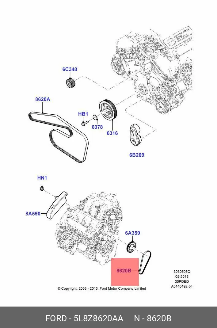FORD 5L8Z-8620-AA MULTIRIB BELT