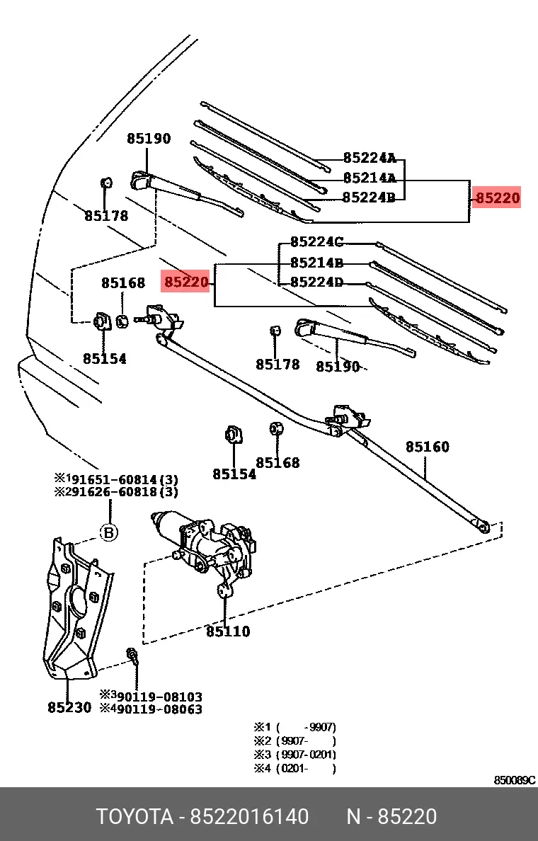 TOYOTA 8522016140 CONVENTIONAL WIPER