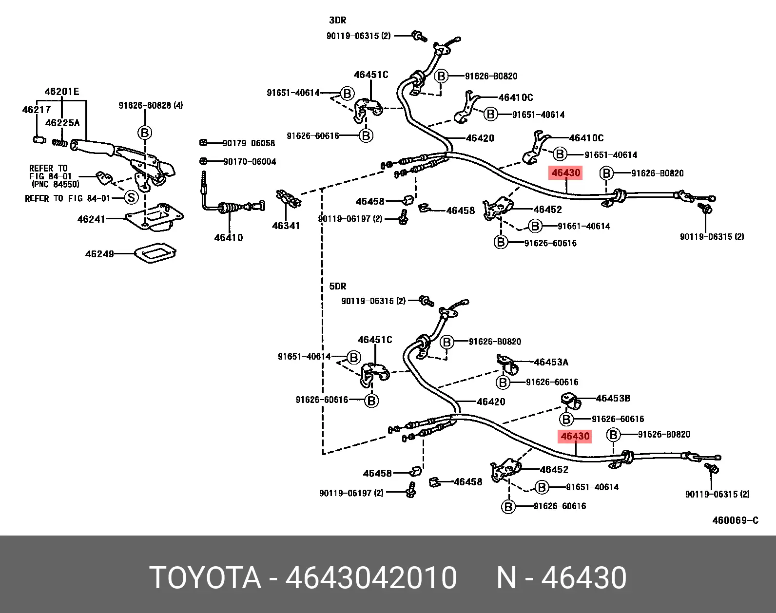 TOYOTA 46430-42010 HAND BRAKE CABLE