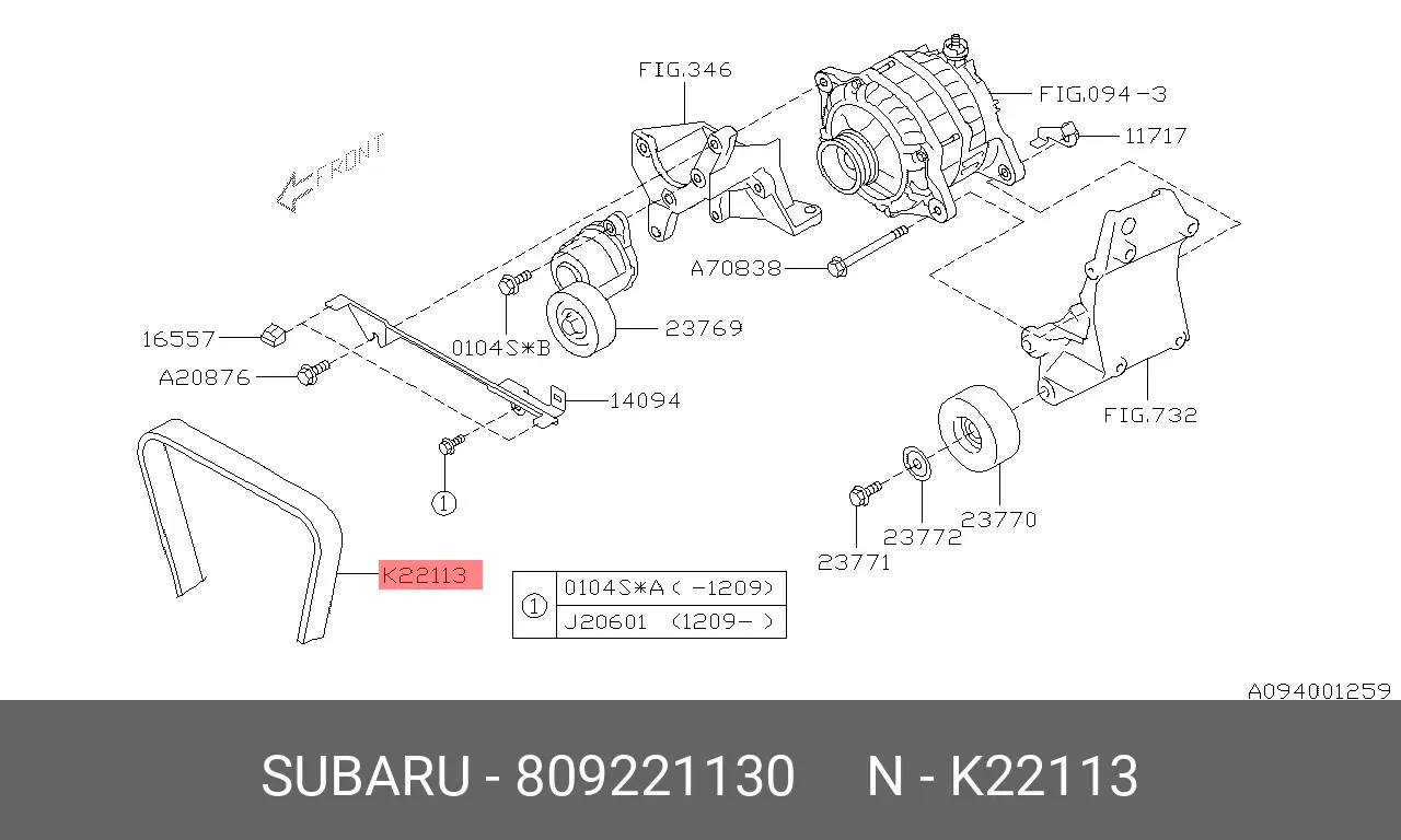 SUBARU 809221130 MULTIRIB BELT