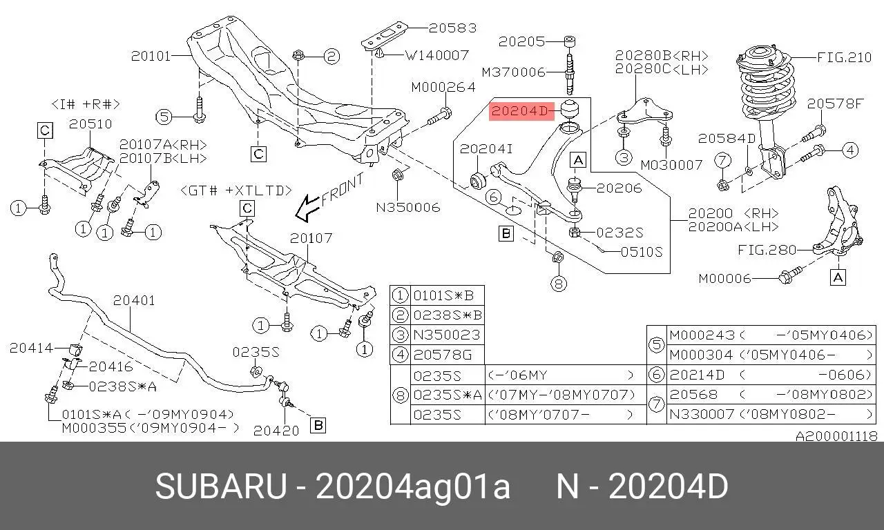 SUBARU 20204-AG01A BUSH, SUSPENSION