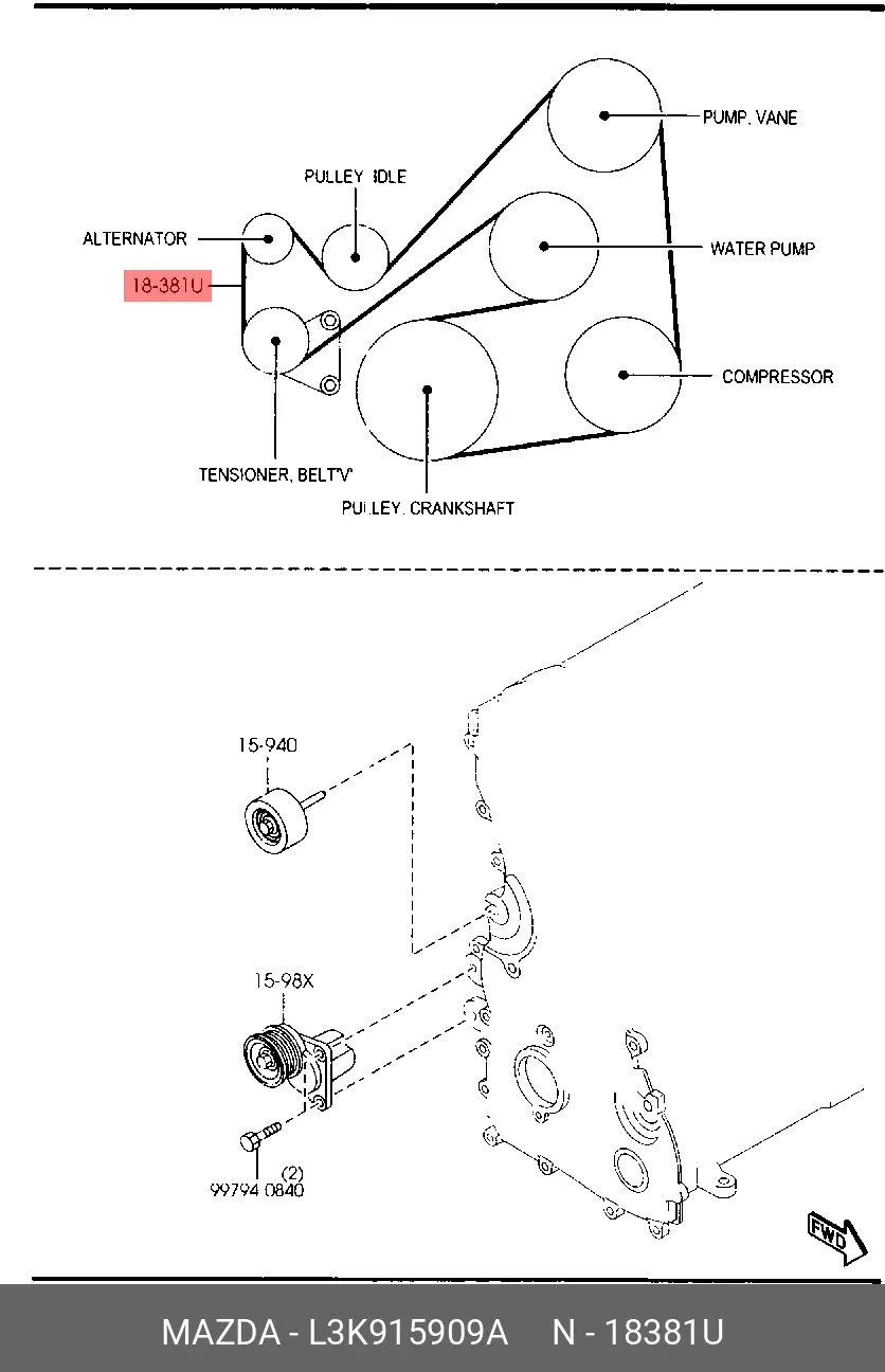 MAZDA L3K9-15-909A MULTIRIB BELT