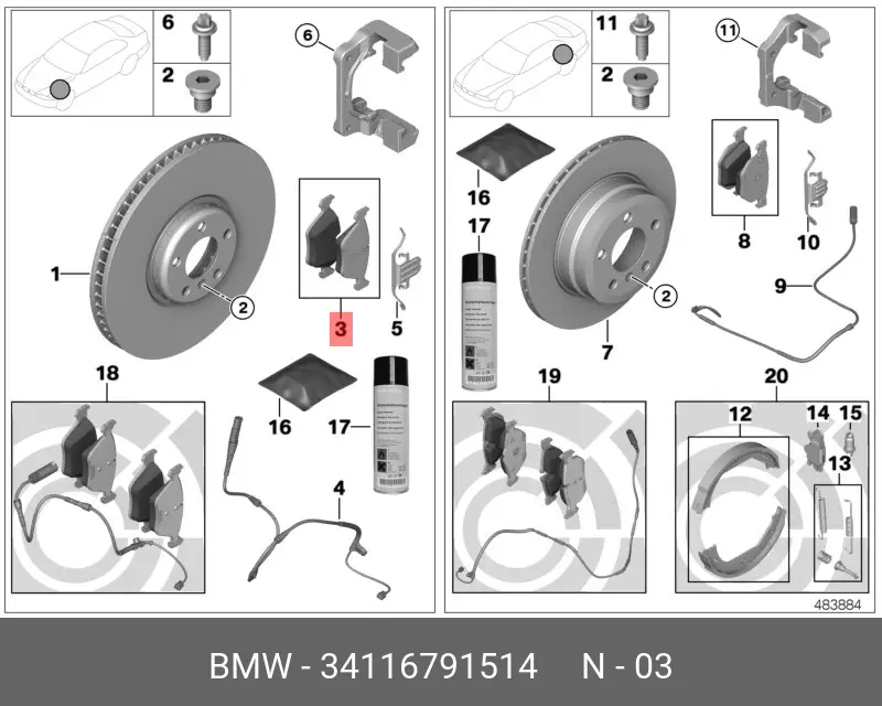 BMW 34 11 6 791 514 BRAKE PADS