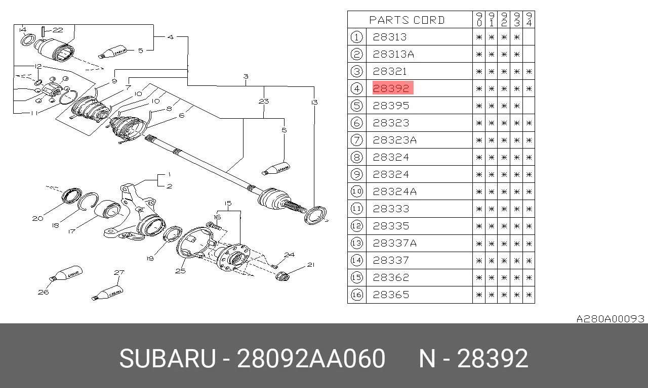 SUBARU 28092-AA060 CV-JOINT