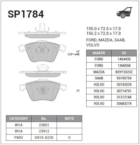SANGSIN SP1784 BRAKE PADS